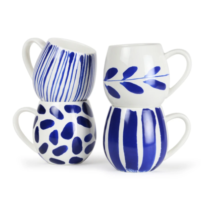 4pk indigo brush mugs