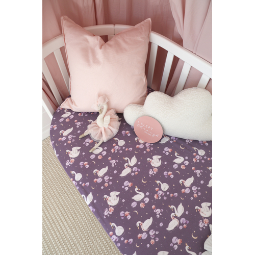 Midnight Swan Organic Fitted Cot Sheet