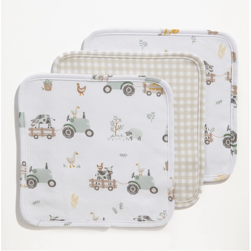 3pk Wash Cloths- Tractor Ride