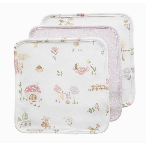 3pk Organic Wash Cloths- Whimsical