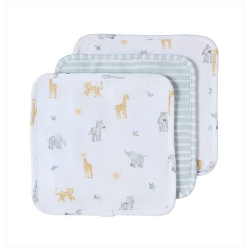 3pk Organic Wash Cloths- Roar