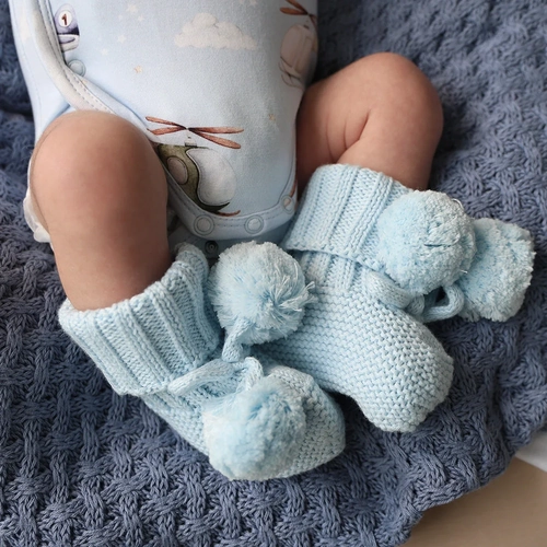 Blush Blue Organic Cotton Knit Booties