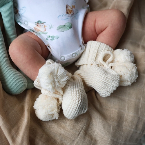 Cream Organic Cotton Knit Booties