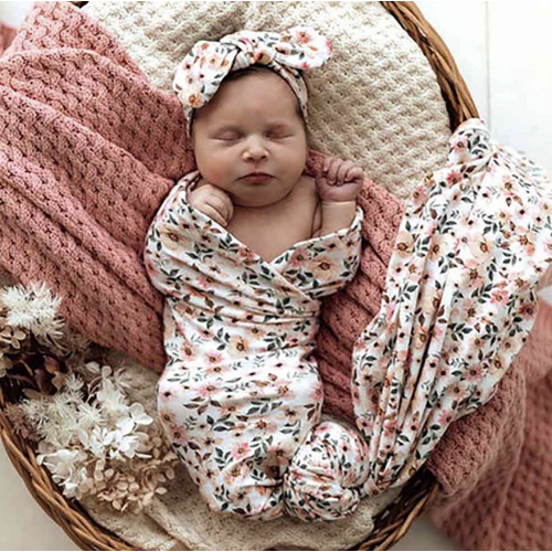 Spring Floral Jersey Wrap & Topknot