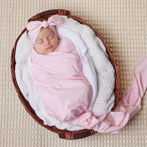 Baby Pink Jersey Wrap & Top knot Set