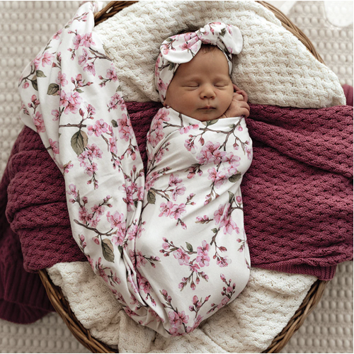 Cherry Blossom Jersey Wrap & Top knot Set