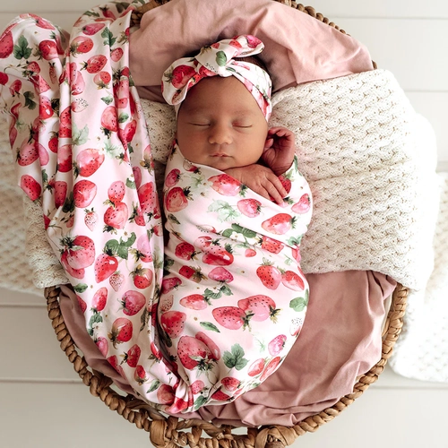 Strawberry Jersey Wrap & Top knot Set