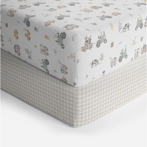 2pk Fitted Cot sheets- Tractor Ride