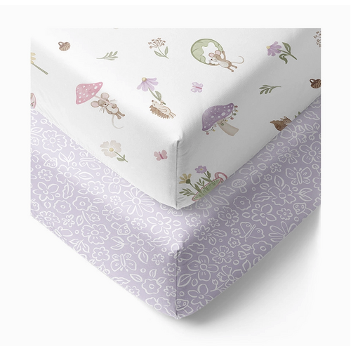 2pk Fitted Cot sheets- whimsical