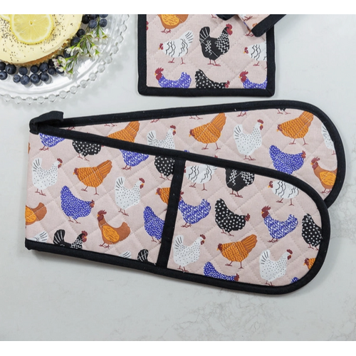 Double Oven Glove Bright Hens
