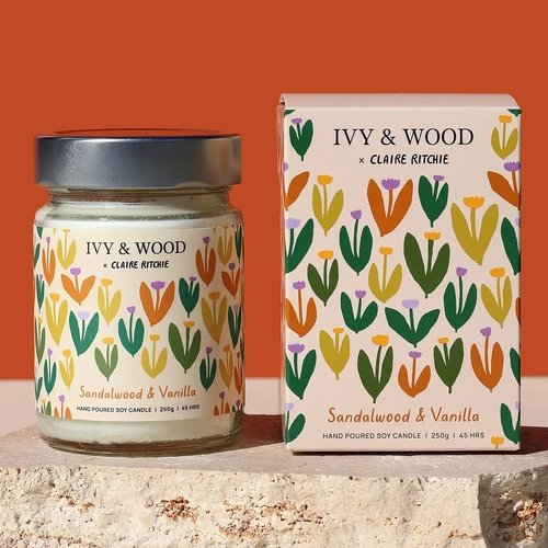 Sandalwood & Vanilla Soy Candle/ Bloom x Claire Ritchie