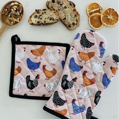 Oven Glove & Pot Holder Bright Hens