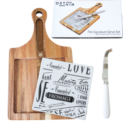 2 Piece Cheese Knife & Ceramic Board