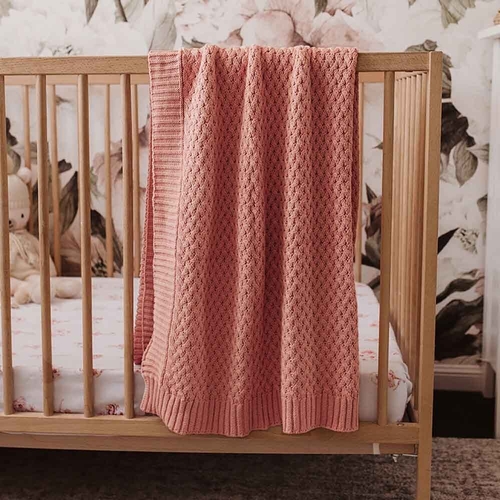Rose Diamond Knit Organic Baby Blanket