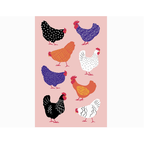 Bright Hens Tea Towel