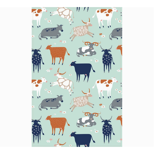 Green Cows Tea Towel