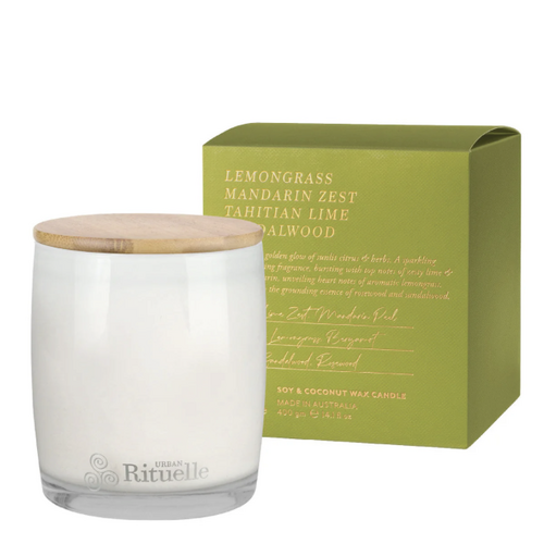 Lemongrass Mandarin Zest Tahitian Lime Sandalwood Scented Soy Candle