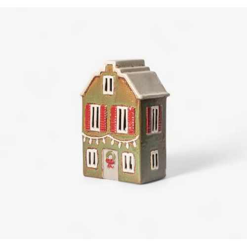 Alsace Tealight House Christmas Green w Shutters