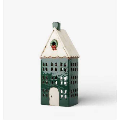 Christmas Tea Light House Green with Wreath